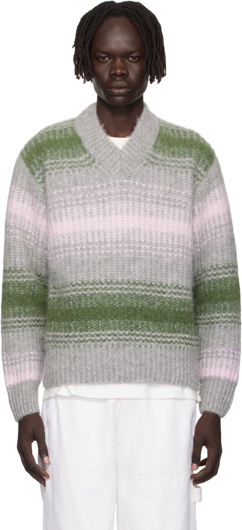 Пуловер KENZO Kenzo Paris 'Speed Stripe' V-Neck Sweater Сиво | FF65PU7423CG