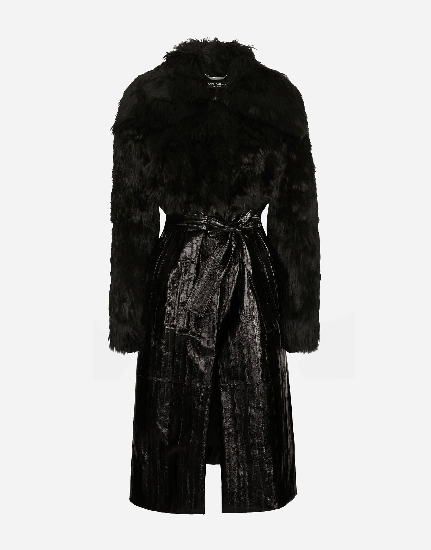 Палта Dolce & Gabbana Alpaca And Eel Skin Single-breasted Coat With Belt Черно | F0G1XFGDCP5N0000, 0