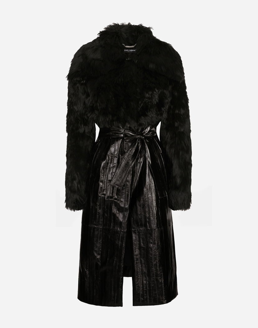 Палта Dolce & Gabbana Alpaca And Eel Skin Single-breasted Coat With Belt Черно | F0G1XFGDCP5N0000