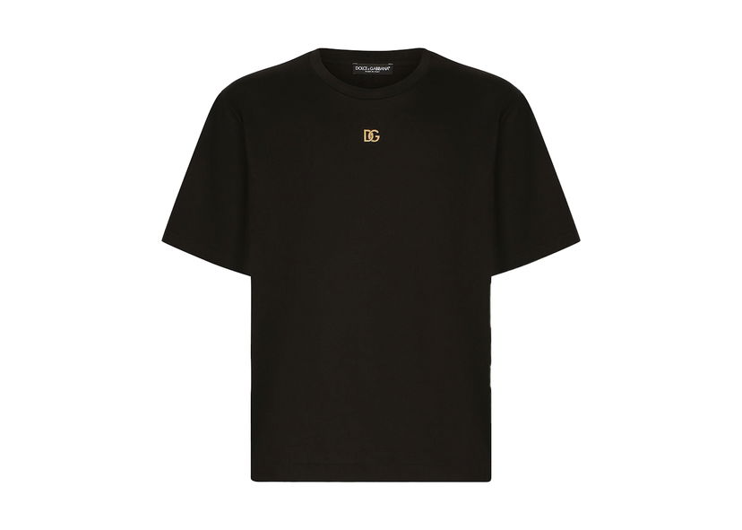 Тениска Dolce & Gabbana Metallic DG Logo Cotton T-Shirt Black/Gold Черно | G8NC5ZG7A0WN0000