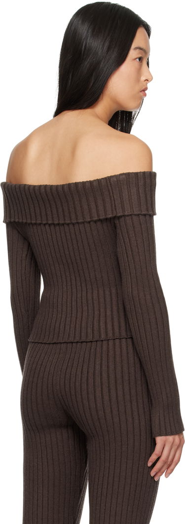 Пуловер GUIZIO Guizio Thalia Off Shoulder Ribbed Knit Sweater Кафяво | F24108S045, 2