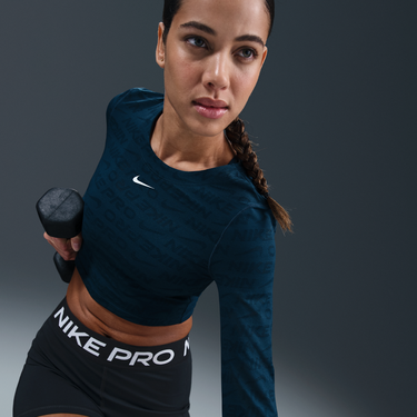 Съкратен топ Nike Pro Dri-FIT Jacquard Long Sleeve Cropped Top Синьо | HJ4281-478, 4