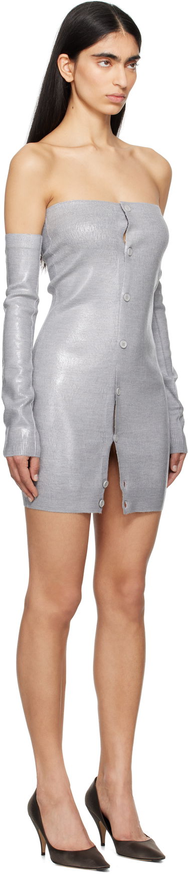 Pокля Maison Margiela MM6 Maison Margiela Plastified Knit Off-Shoulder Minidress Сиво | S62DA0042 M13120, 1