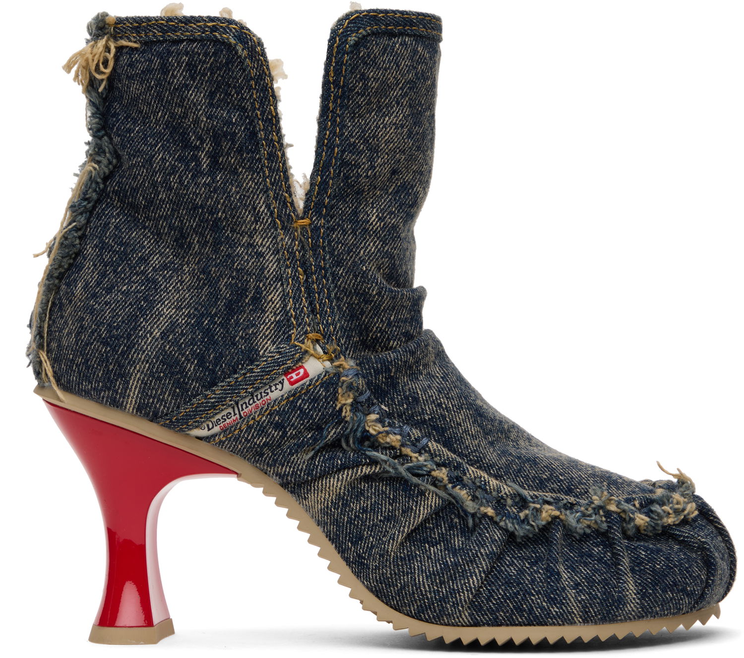 Кецове и обувки Diesel D-Woodstock Ab Distressed Denim Flared Heel Ankle Boots Многоцветен | Y03696 P1848, 0