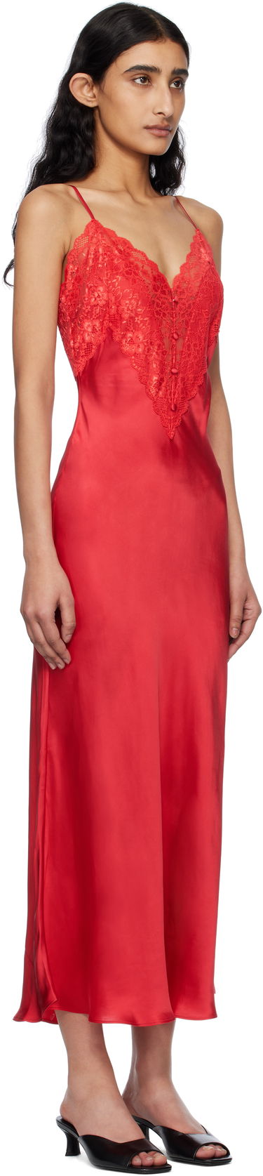 Pокля GUIZIO Guizio Nova Lace-Trimmed Slip Maxi Dress Червено | S25403W022, 1