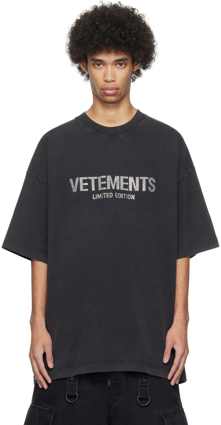 Тениска VETEMENTS Crystal-Cut T-Shirt Черно | UE64TR830B