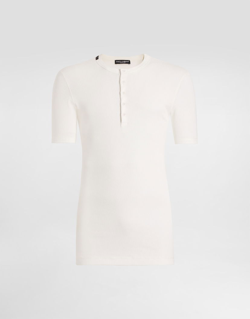 Тениска Dolce & Gabbana Ribbed Serafino Cotton T-shirt Бяло | G8QX6TG7P0DW0001