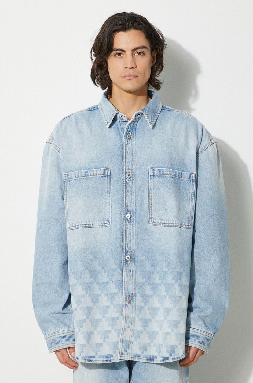 Риза Marcelo Burlon Overshirt Patterned Long sleeve Синьо | CMYE01GF24DEN0014034