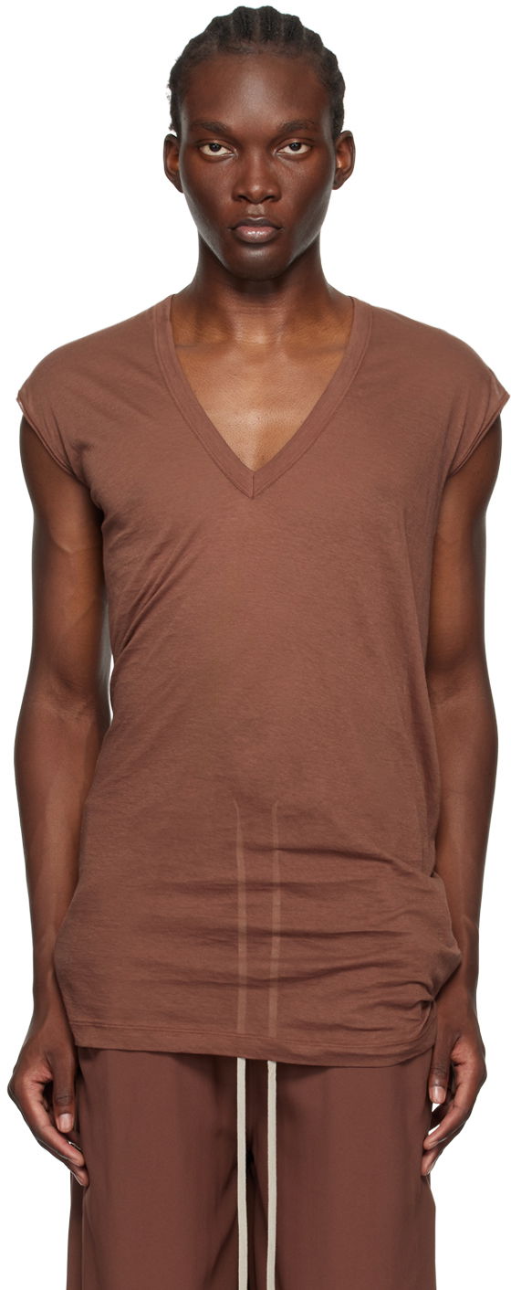 Потник Rick Owens Porterville Deep V-Neck T-Shirt Кафяво | RU02D6233 UC