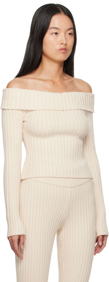 Пуловер GUIZIO Guizio Thalia Off Shoulder Ribbed Knit Sweater Кафяво | F24108S045, 4