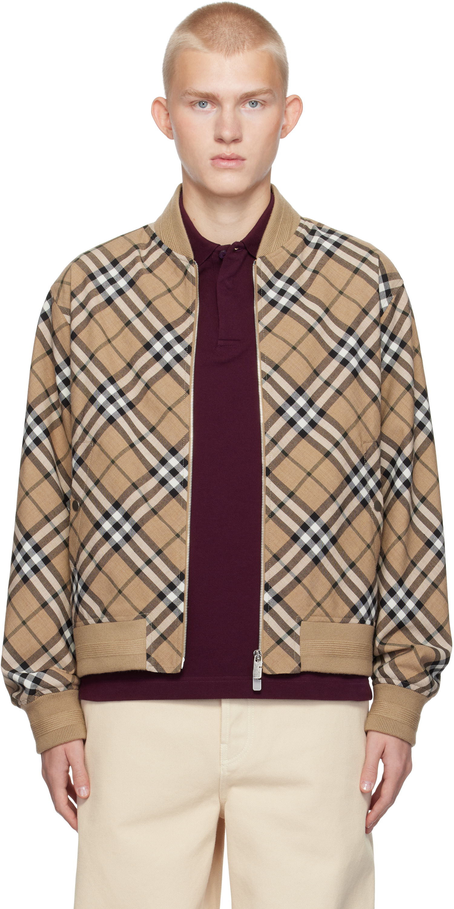 Яке бомбър Burberry Wool Blend Bomber Jacket Бежово | 8092963, 0