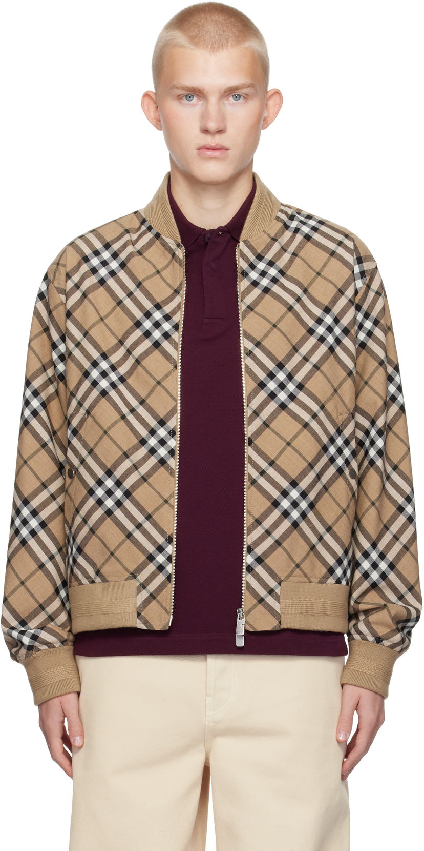 Яке бомбър Burberry Wool Blend Bomber Jacket Бежово | 8092963