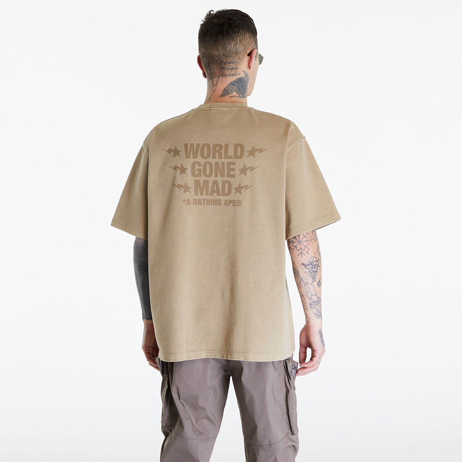Тениска BAPE A BATHING APE World Gone Mad Garment Dyed Tee Beige Бежово | 001CSK301318M BEI, 1