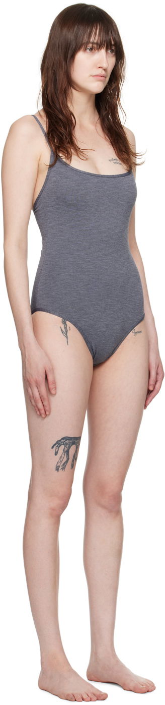 Бански TOTEME TOTEME Square Neck One-Piece Swimsuit Сиво | 243-WSW1031-FB0236, 1