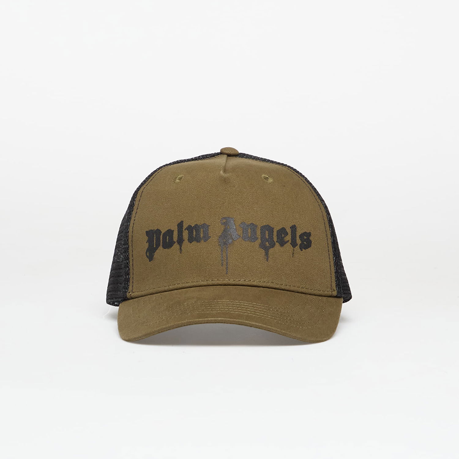 Шапка с козирка Palm Angels Spray Logo Trucker Cap Army Green/ Black Universal Кафяво | PMLB068F25FAB0025810, 0