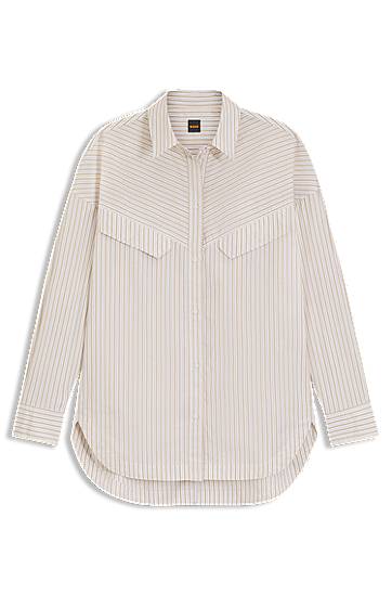 Риза BOSS Oversized Striped Cotton Blouse Бежово | 50543554, 0