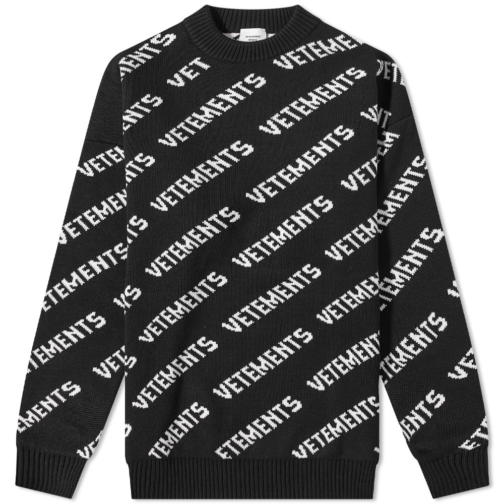 Пуловер VETEMENTS All Over Logo Crewneck Черно | UA53KN300B, 0
