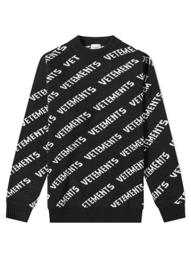 Пуловер VETEMENTS All Over Logo Crewneck Черно | UA53KN300B