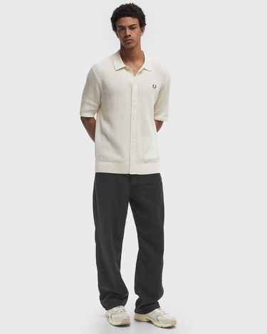 Поло тениска Fred Perry Textured Knit Button-Through Polo Shirt Бяло | K9714-560, 2