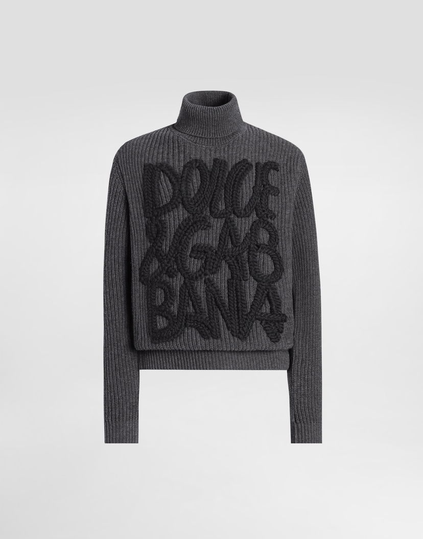 Пуловер Dolce & Gabbana Dolce & Gabbana Embroidered Wool Turtleneck Sweater Сиво | GXW63ZJDVC8N0542
