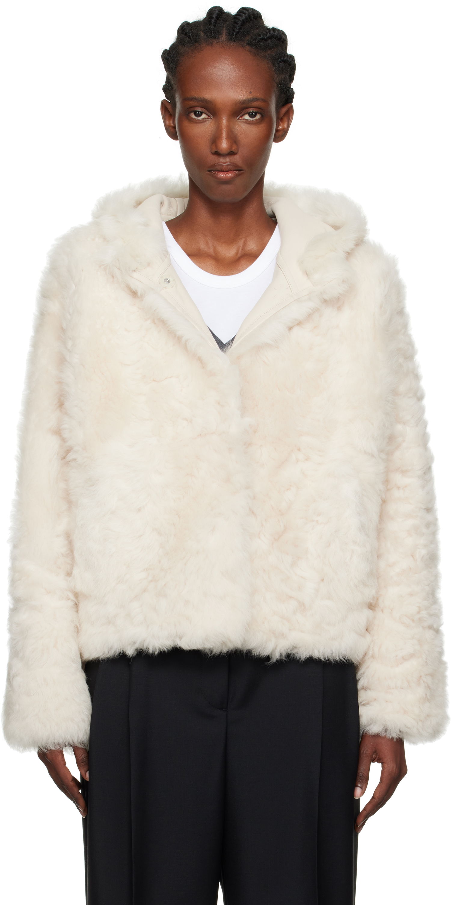 Яке Yves Salomon Yves Salomon Short Hooded Shearling Jacket Бяло | 26W25WYV62461TOSX, 0