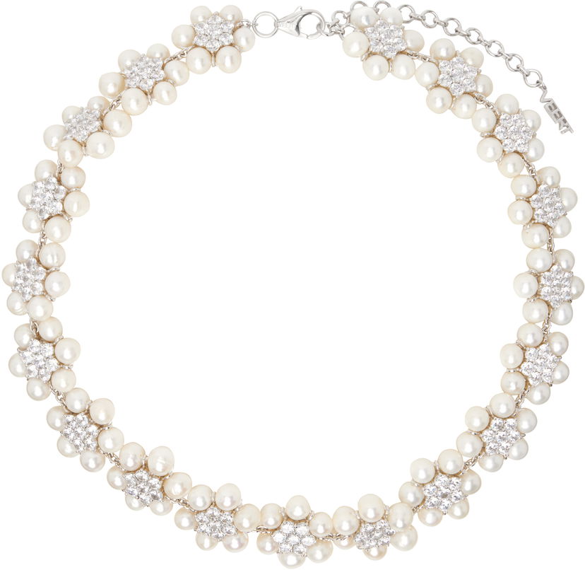 Колие VEERT Pearl And Crystal Flower Necklace Металик | JLG0015-WG