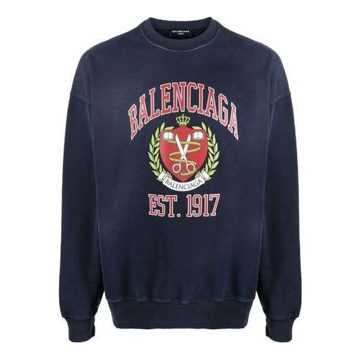 Пуловер Balenciaga Balenciaga College Logo Print Sweatshirt Синьо | 676629TLV908067