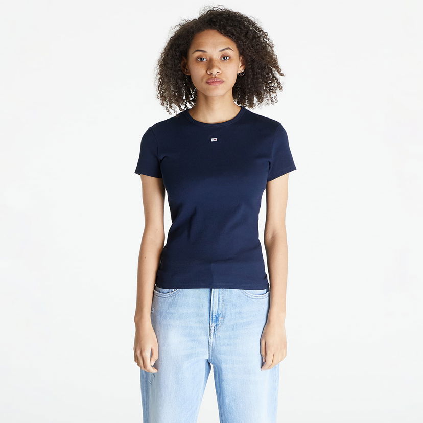 Тениска Tommy Hilfiger Tommy Jeans Slim Essential Rib Черно | DW0DW17383 C1G