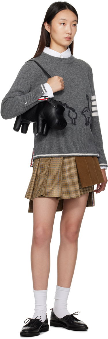 Пола Thom Browne Thom Browne Gunclub Check and Corduroy Pleated Miniskirt Кафяво | FGCA31C-F0961, 3