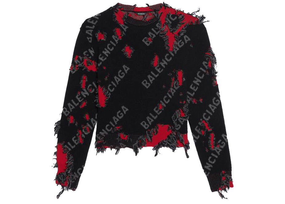 Пуловер Balenciaga Destroyed Small Crewneck Сиво | 662528T16035963, 0