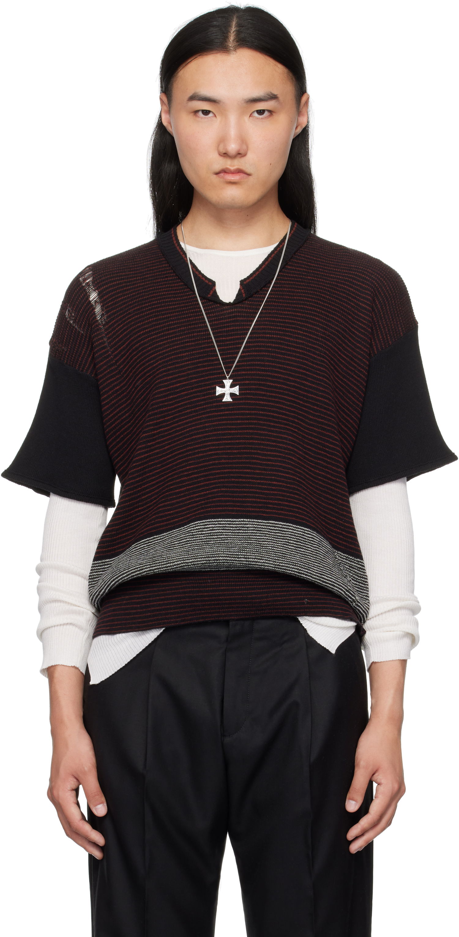 Пуловер Enfants Riches Déprimés Enfants Riches Déprimés Here Comes Alice Aged V-Neck Sweater Червено | 080-237, 0