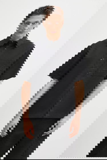 Риза AXEL ARIGATO Stitch Embroidered Relaxed Fit Short-Sleeve Shirt with Classic Collar Черно | A3050001, 0