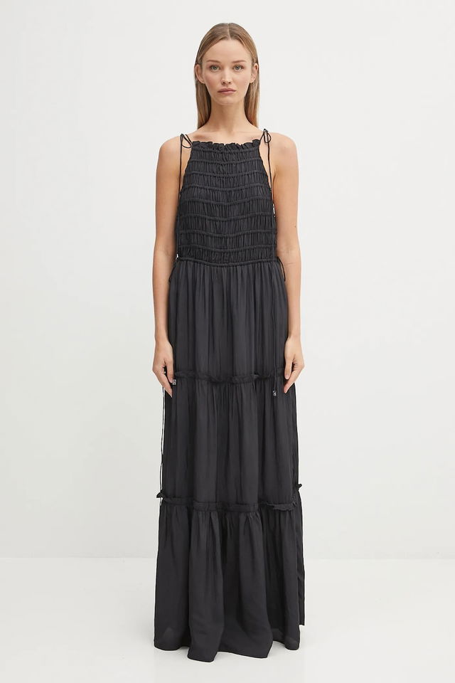 GANNI Viscose Habotai Maxi Smock Slip Dress