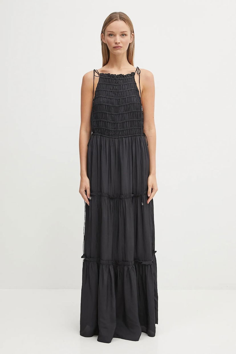 Pокля GANNI GANNI Viscose Habotai Maxi Smock Slip Dress Черно | W0571