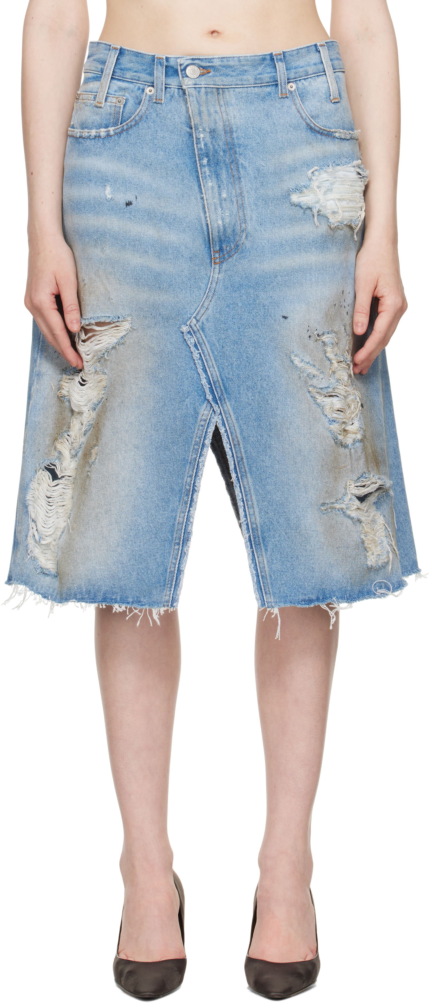 Пола Maison Margiela MM6 Maison Margiela Distressed Denim Midi Skirt Синьо | S62MI0034 M30018, 0