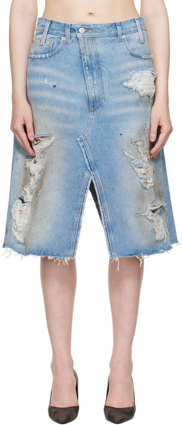 Пола Maison Margiela MM6 Maison Margiela Distressed Denim Midi Skirt Синьо | S62MI0034 M30018, 0