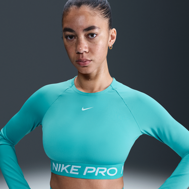 Съкратен топ Nike Pro Dri-FIT Long Sleeve Crop Top Тюркоазено | FV5484-345, 0
