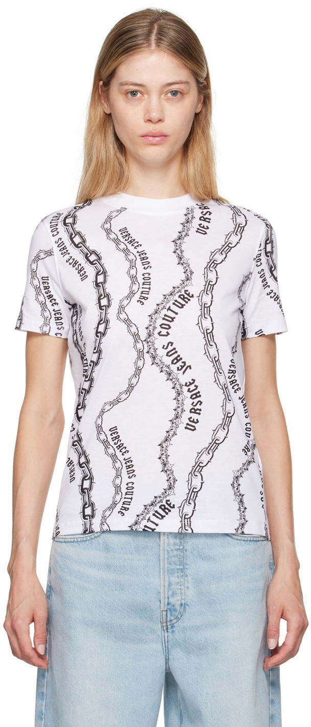 Тениска Versace Jeans Couture White & Black Chain Couture T-Shirt Бяло | E77HAH613_EJS365, 0