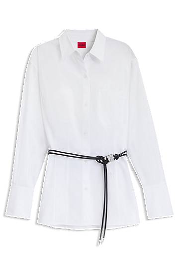 Риза BOSS Slim Fit Long Blouse with Faux Leather Belt Бяло | 50543364, 0