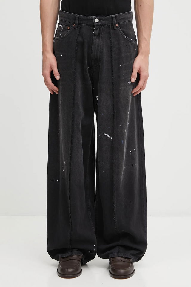 MM6 Maison Margiela Wide-Leg Distressed Paint Splatter Jeans with Front Seam Detail