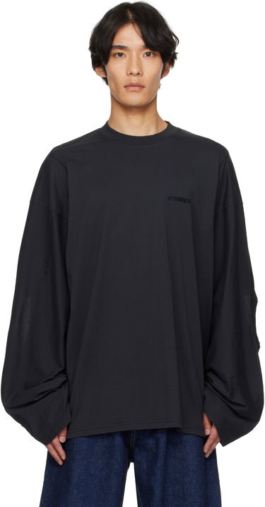 Тениска VETEMENTS VETEMENTS Logo Cut-Up Longsleeve T-Shirt Черно | UH76LS580B, 0