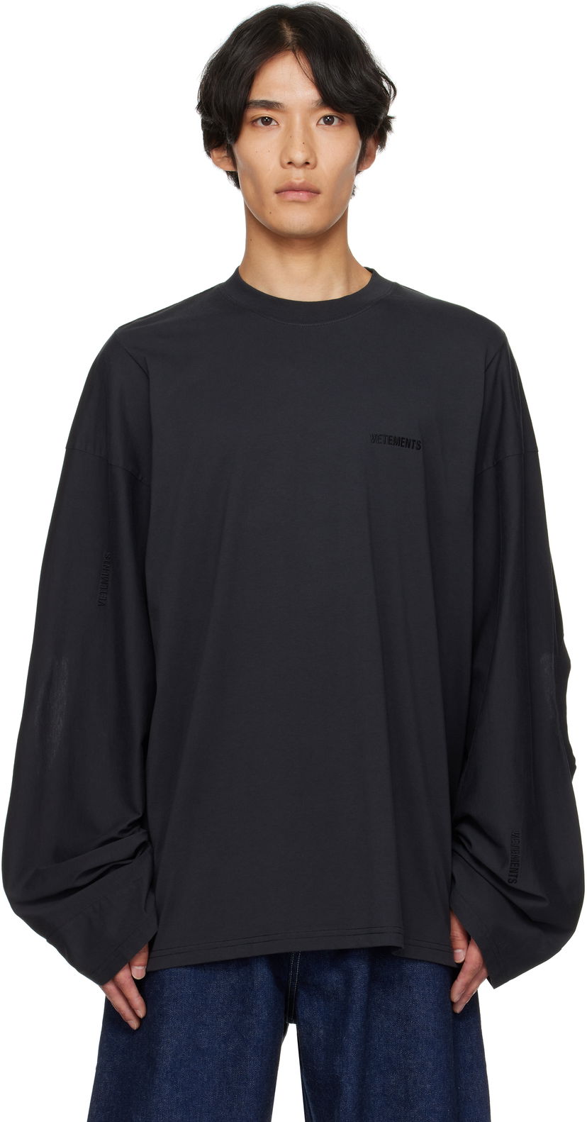 Тениска VETEMENTS VETEMENTS Logo Cut-Up Longsleeve T-Shirt Черно | UH76LS580B