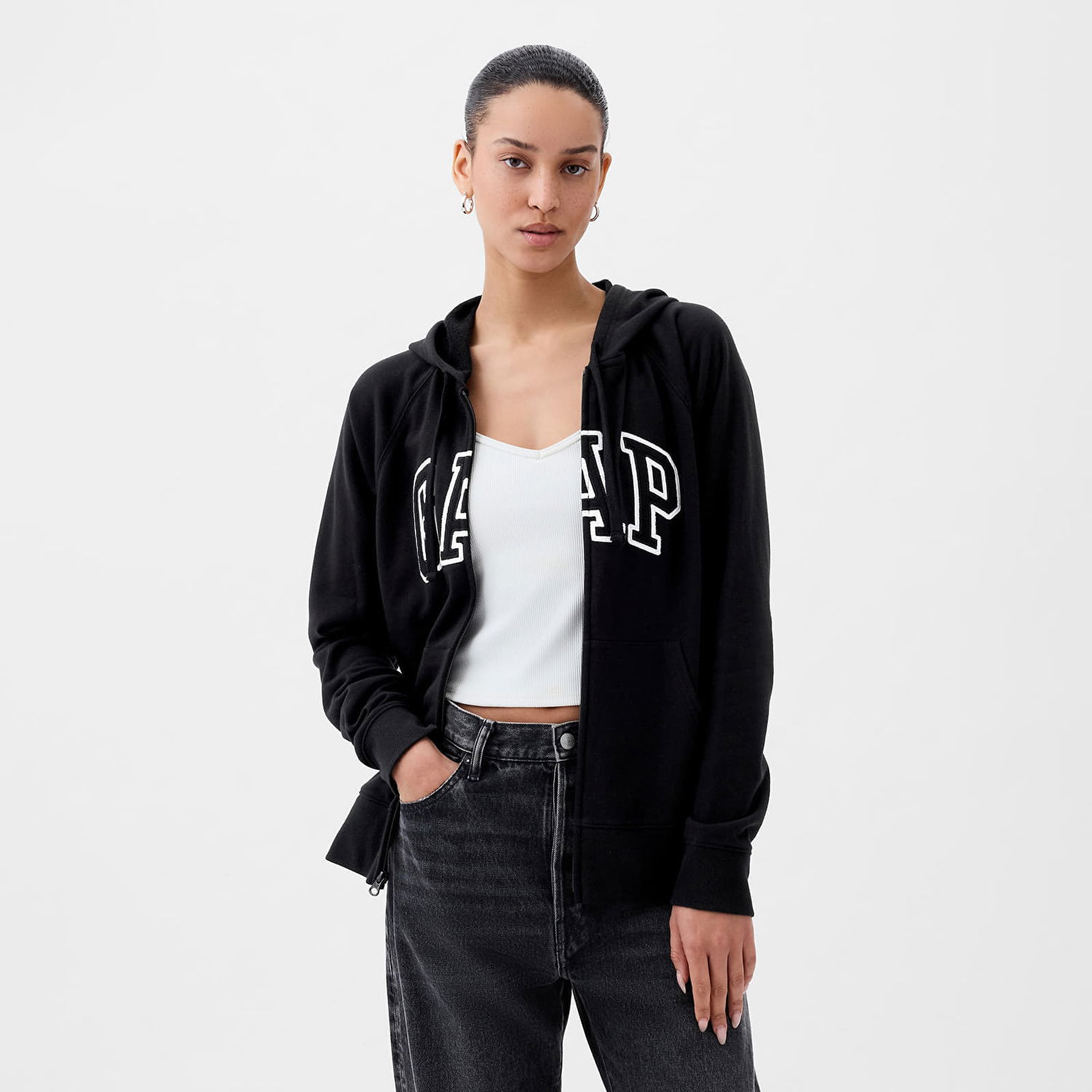 Суитчър GAP Fullzip Logo Hoodie True Black V2 Черно | 870536-05, 0