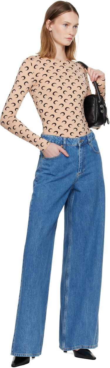 Тениска Marine Serre Marine Serre Recycled Moon Jersey Second Skin Long Sleeve Crewneck T-shirt Бежово | WTS006A CJER0001, 4