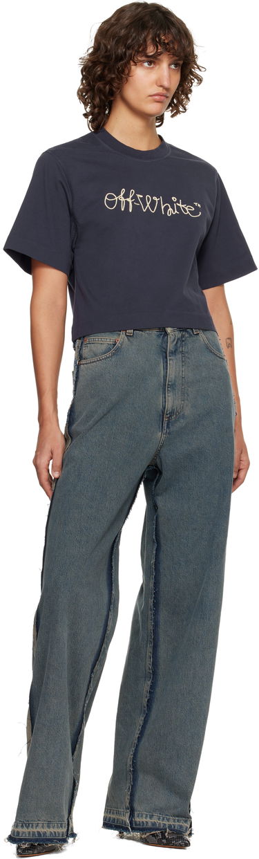 Съкратен топ Off-White Embroidered Script Logo Crop T-shirt Тъмно синьо | OWAA090F25JER0034C19, 3