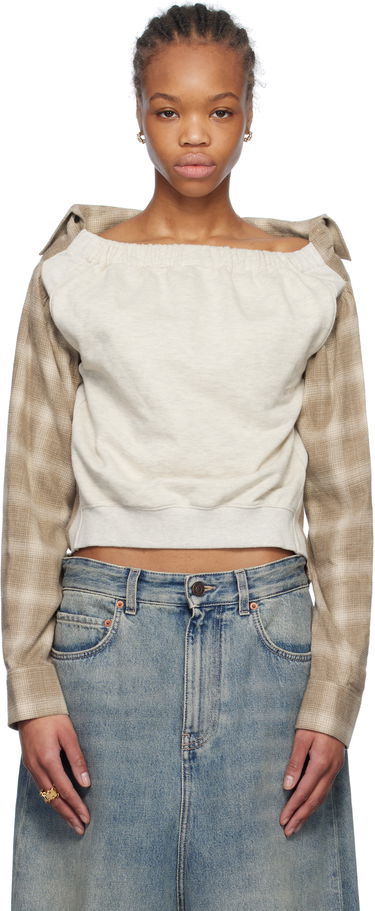 Пуловер We11done We11done Check Panel Off-Shoulder Sweatshirt Бежово | WD-BL0-25-153-W-BG, 0
