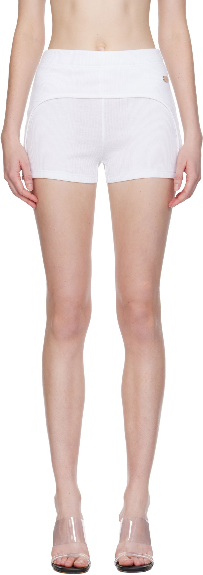 Къси панталони Jean Paul Gaultier 'The Garter' Ribbed Knit Mini Shorts Бяло | 25/04-W-TR038-J014-01