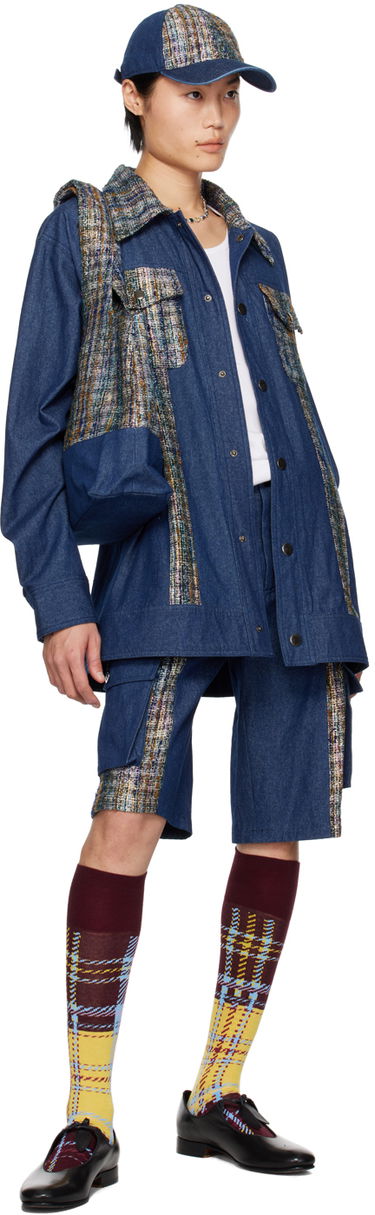 Шапка с козирка Anna Sui Anna Sui Denim Jacket with Tweed Panels Синьо | M1024B33, 3