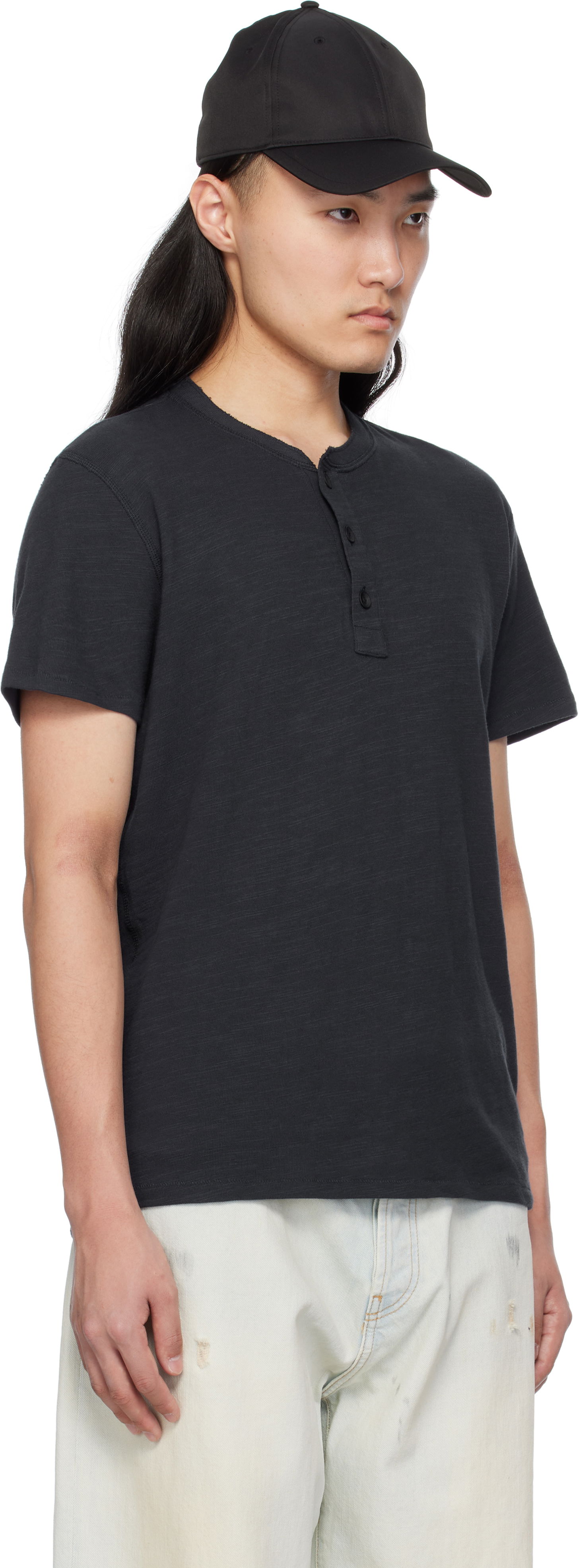 Тениска rag & bone Rag & Bone Classic Cotton Henley T-Shirt Черно | M000T906G, 1