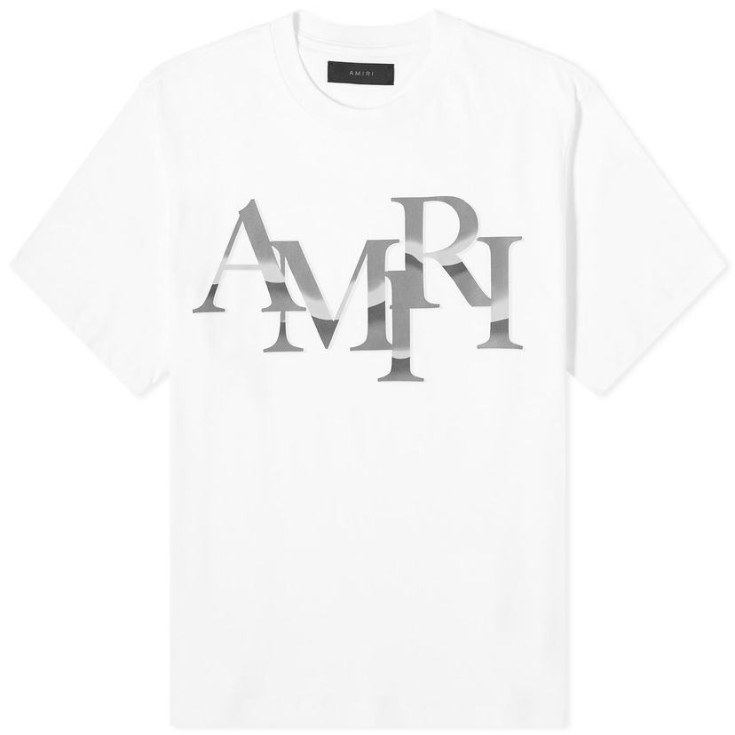 Тениска AMIRI Staggered Logo Graphic T-Shirt Бяло | PS24MJL020-WHT